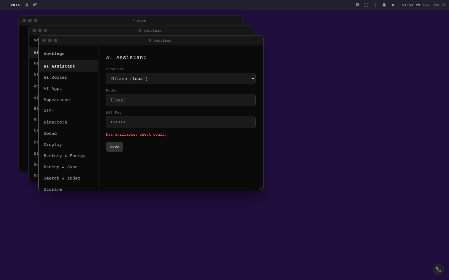 The AI assistant on a Vulos instance
