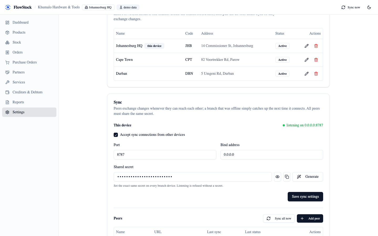Branch sync settings