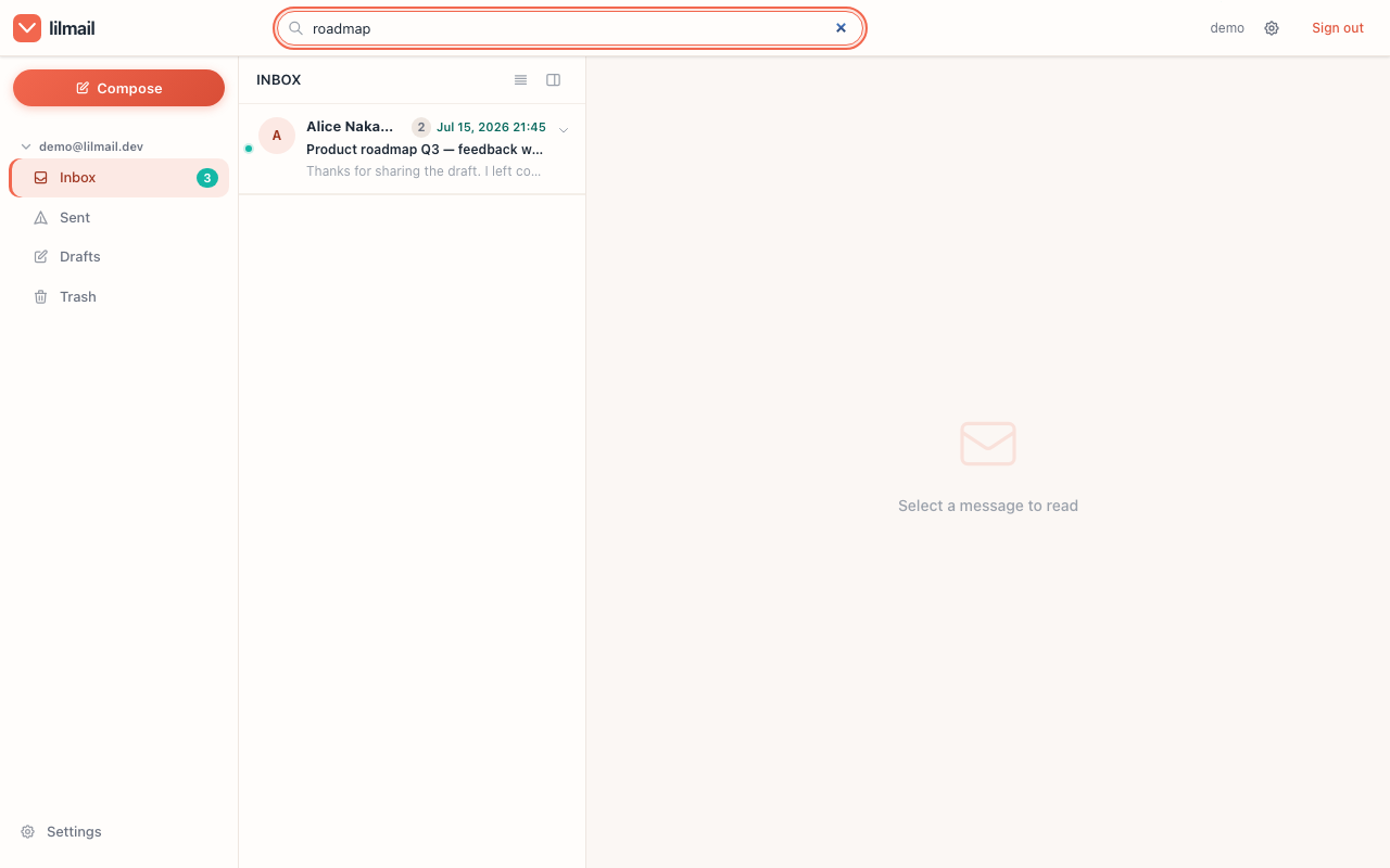 lilmail search results filtered by query