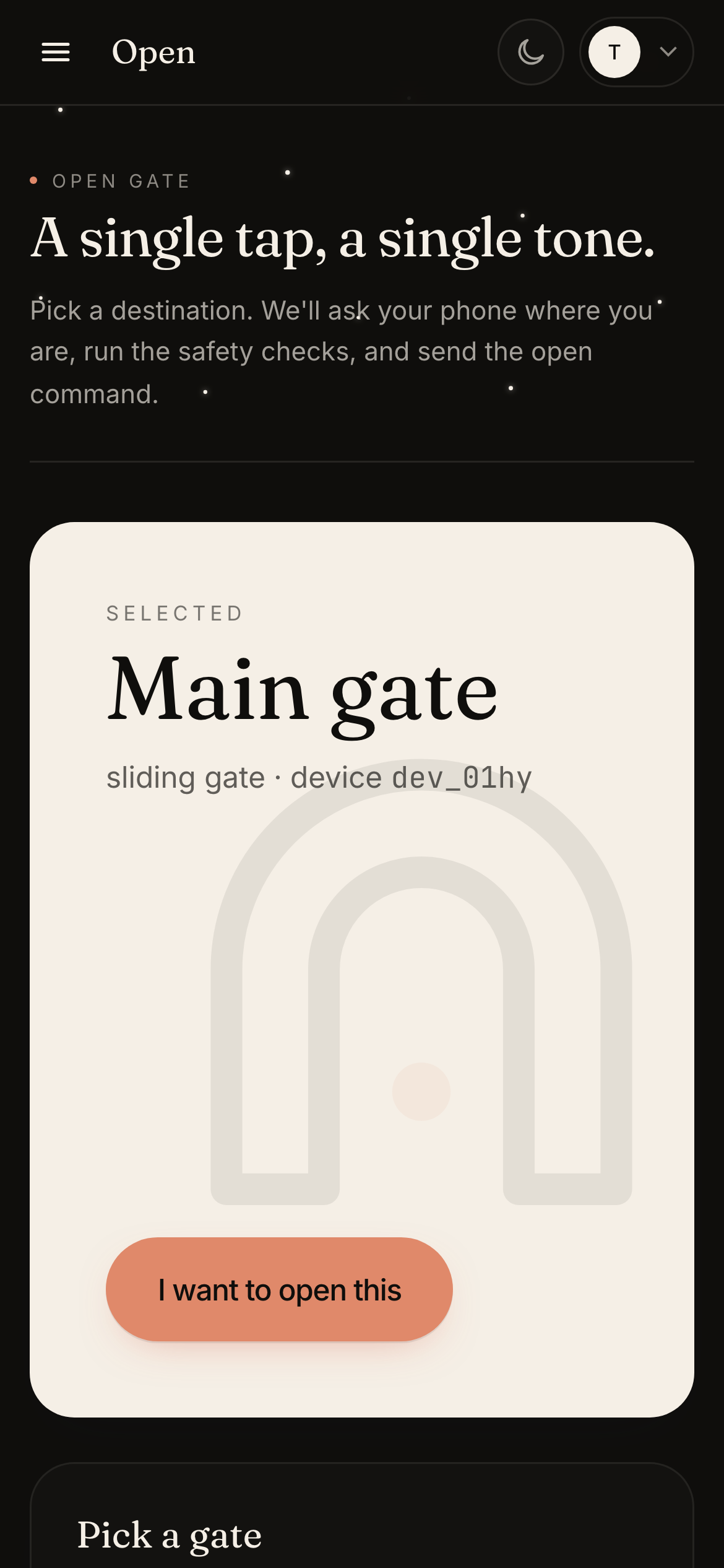 Emergency access screen, dark theme