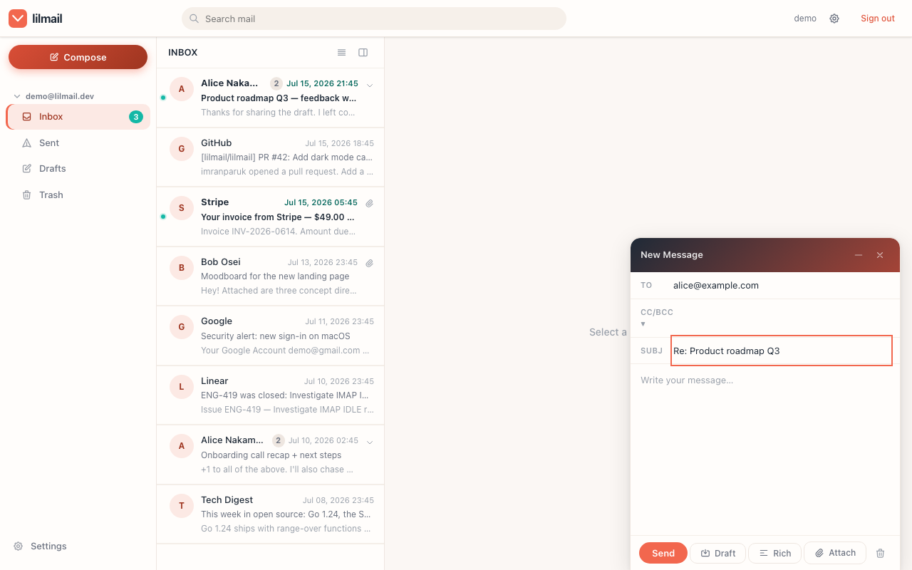The lilmail compose window