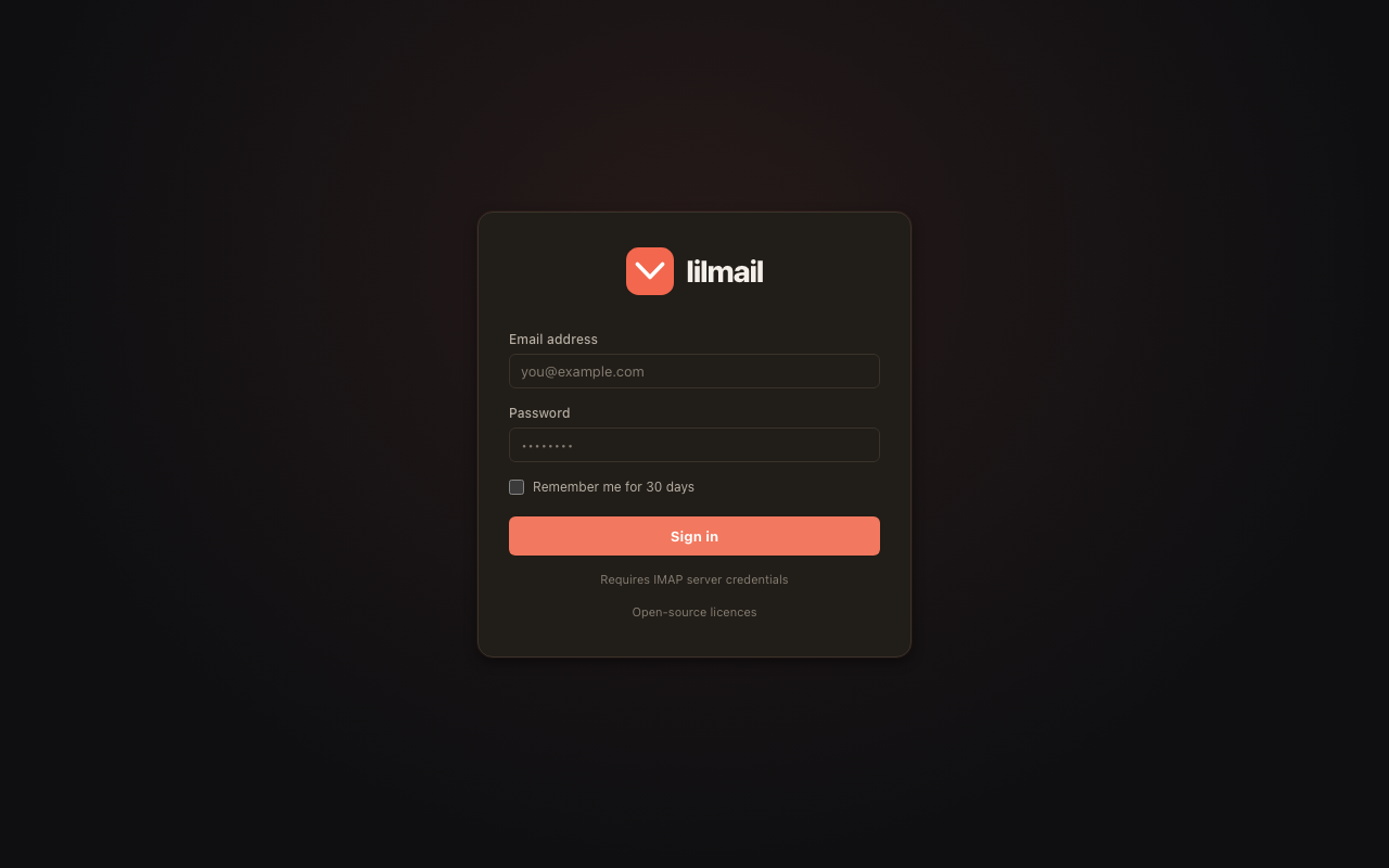 The lilmail sign-in screen in dark mode