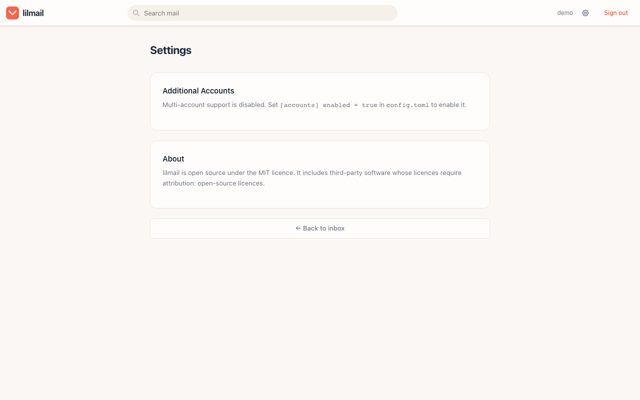 The lilmail settings screen