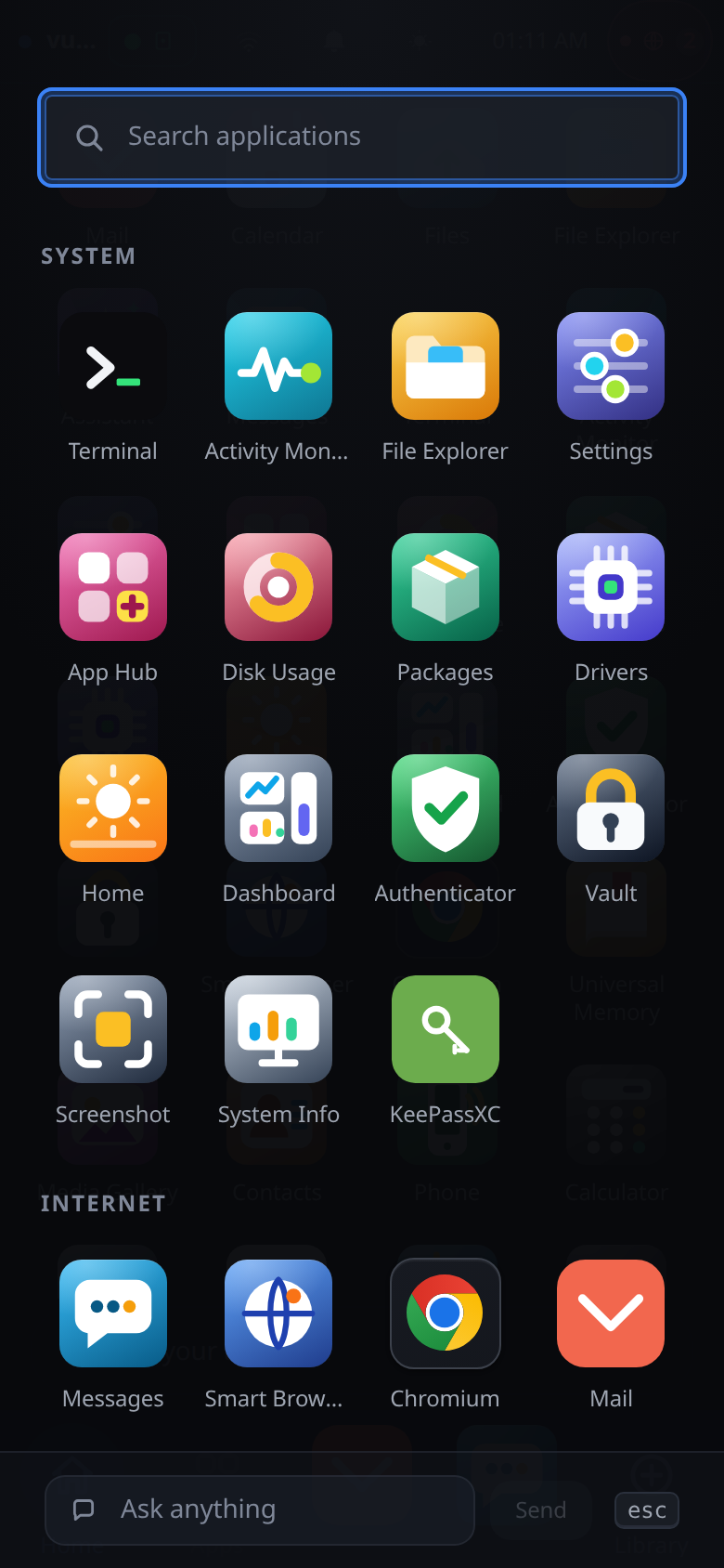 Vulos OS on a phone — the app library, on the same box