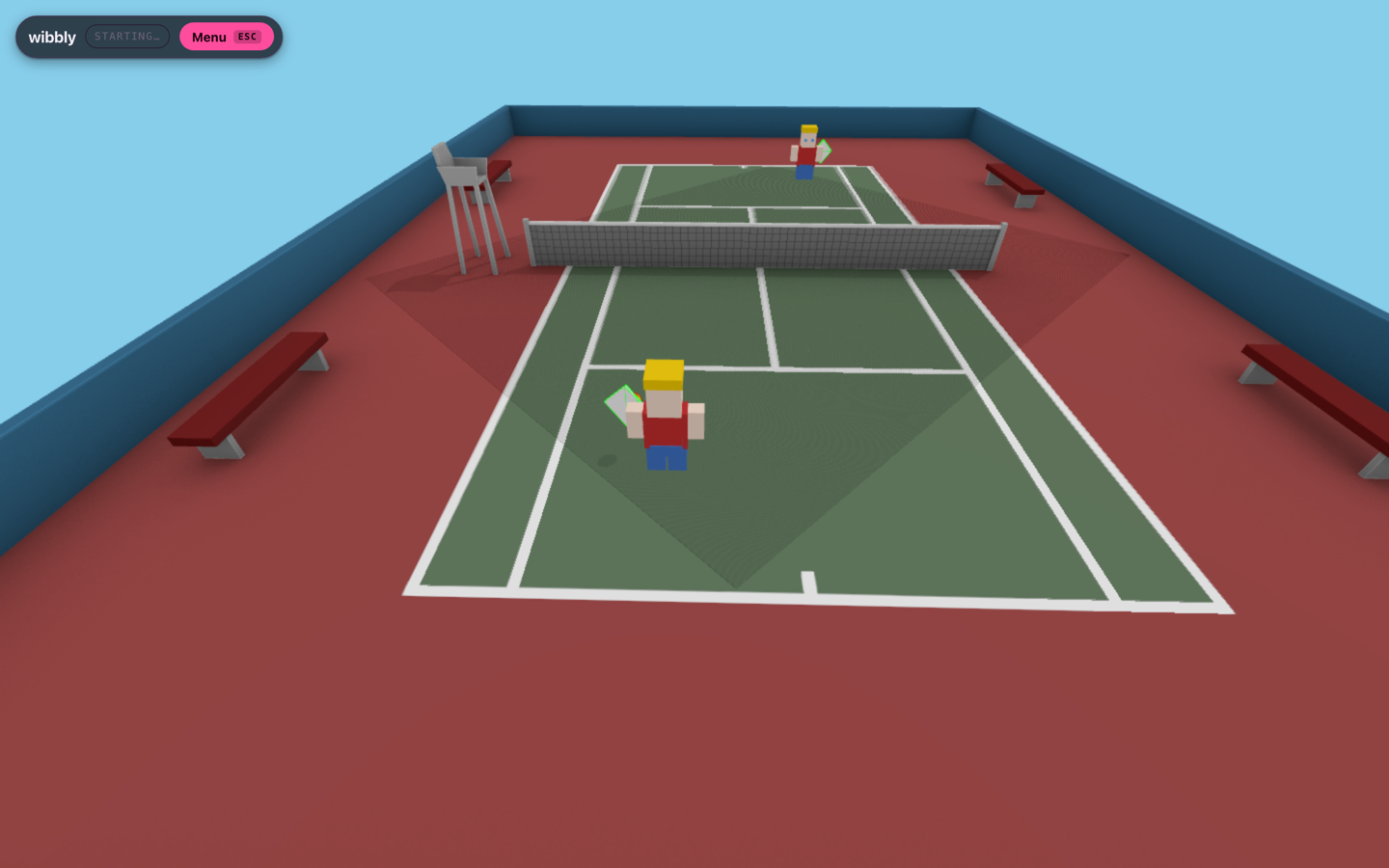 Tennis mid-rally, with the in-game HUD visible in the top-left corner.